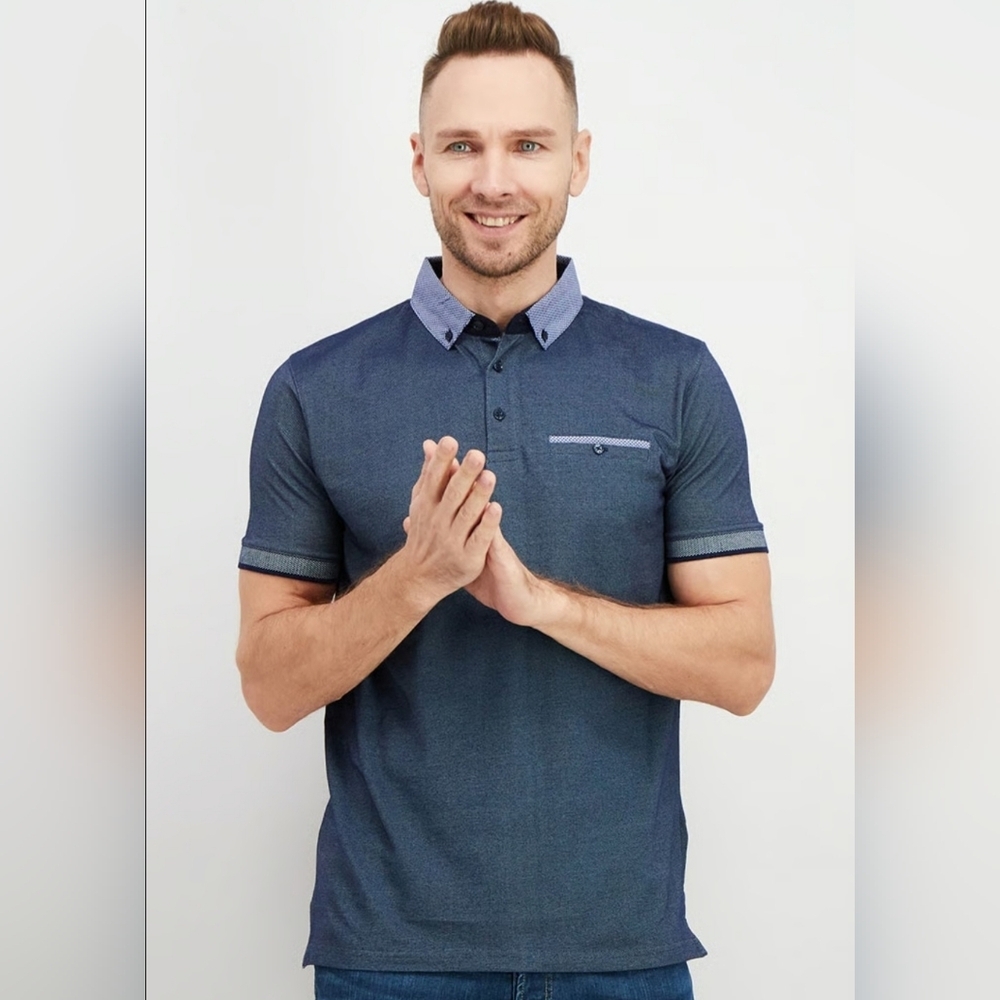 Denim & Flower Ricky Singh Men Polo Blue M Short Sleeve Casual Golf Retro Career